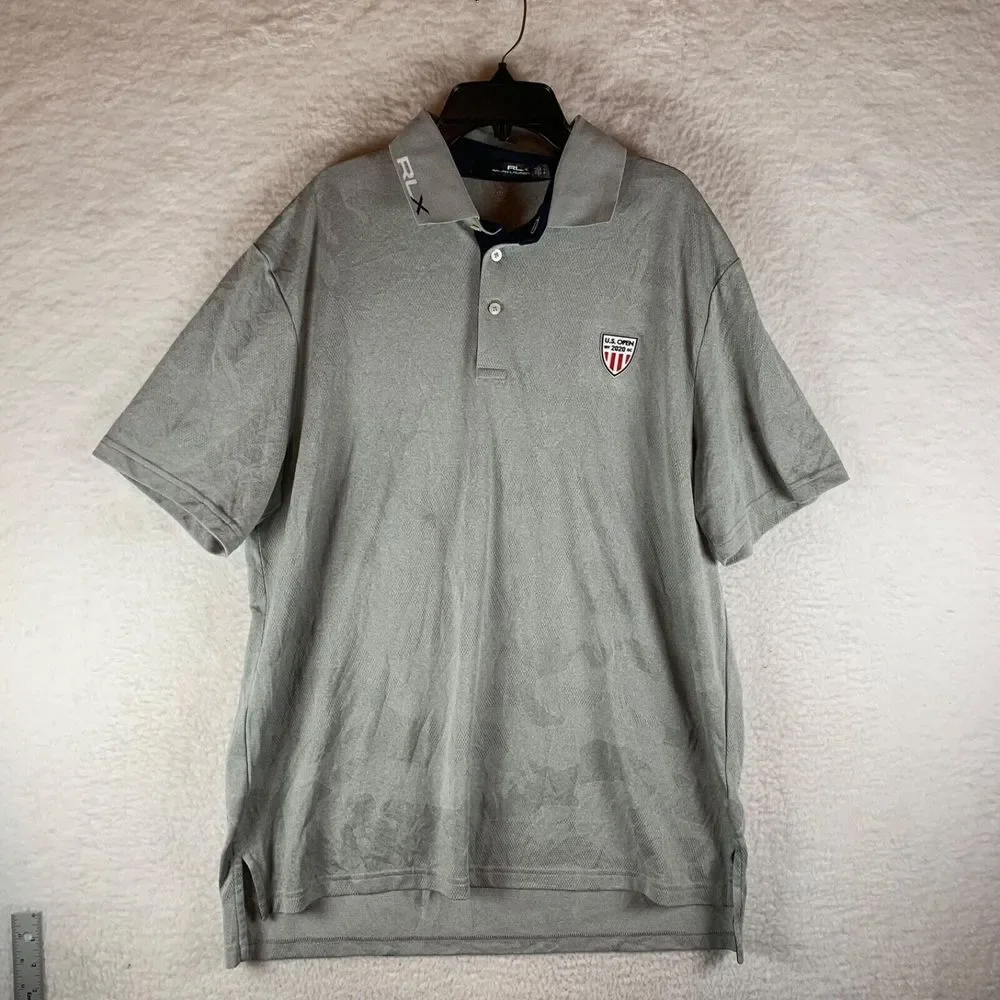 RLX Ralph Lauren Men's Gray Short Sleeve Golf 2020 U.S. Open Polo Shirt Size‎ L